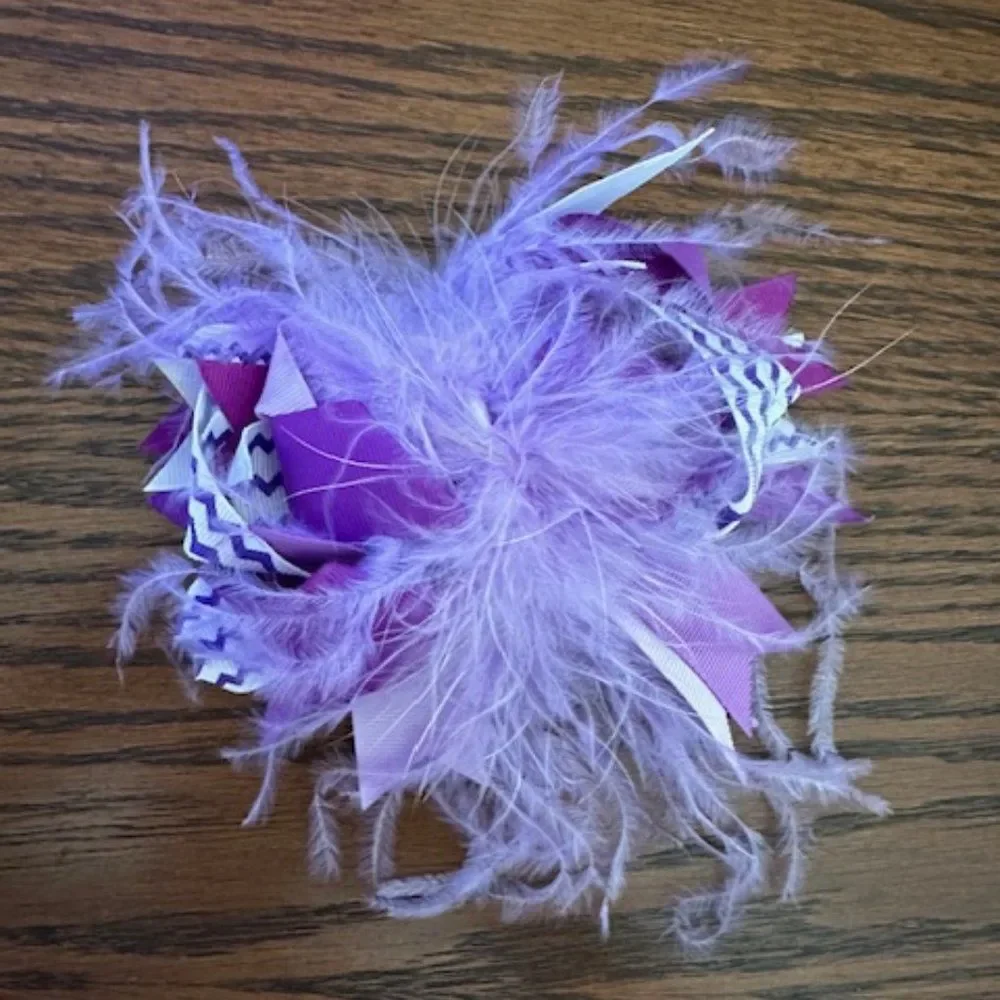 Purple Chevron Super Deluxe Bows w/ Feather Accents  5B4564   Boutique Handmade